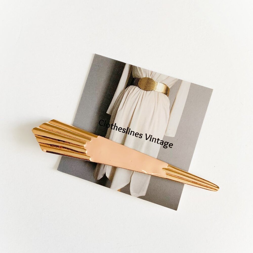 Vintage 1980s Art Deco Inspired Brooch Pin in Peach and Gold Tone Metal